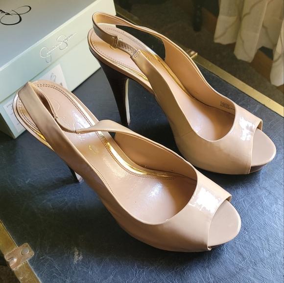Jessica Simpson French Nude Peep Toe Slingback Stiletto Heel Size 10 - Picture 6 of 13